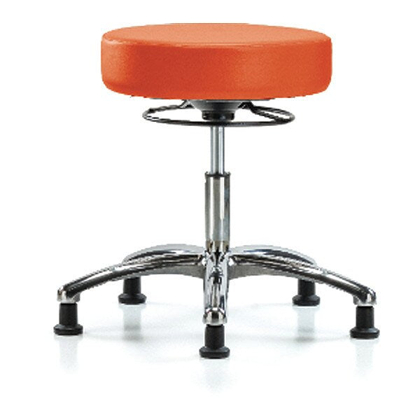 Desk Stool, Vinyl, Chrome, Glides, Orange