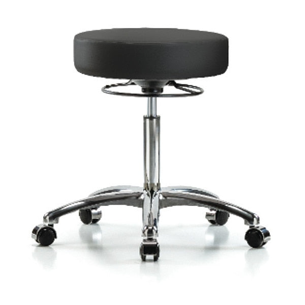 Bench Stool, Med, Chrom, Vinyl, Castrs, BLK