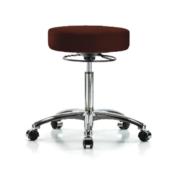 Bench Stool, Med, Chrom, Vinyl, Castrs, Burg