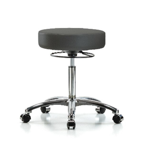 Bench Stool, Med, Chrom, Vinyl, Castrs, Gry