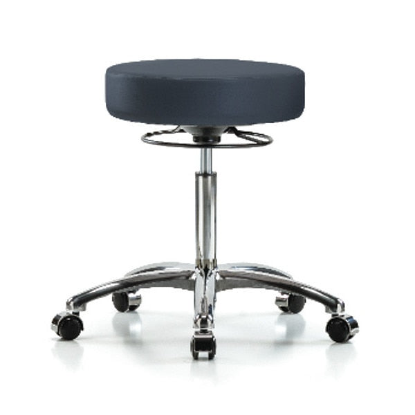 Bench Stool, Med, Chrom, Vinyl, Castrs, Nav