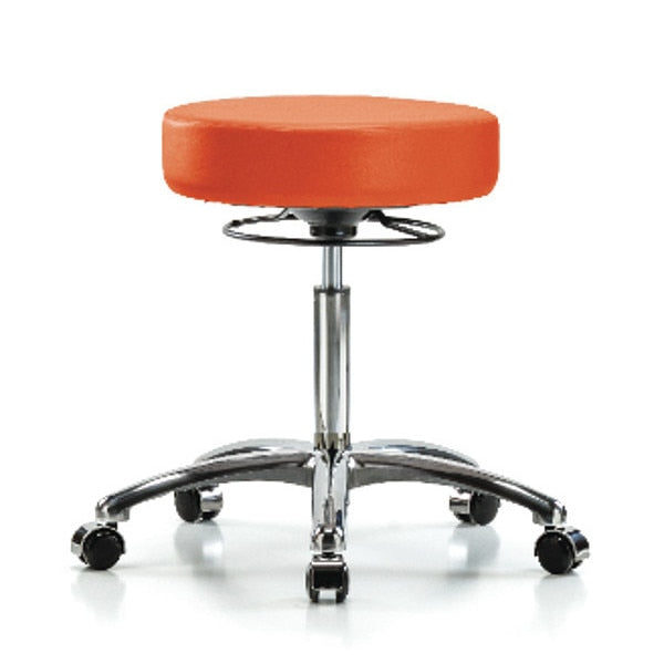 Bench Stool, Med, Chrom, Vinyl, Castrs, Org