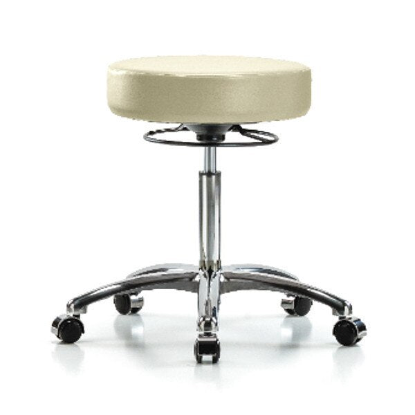 Bench Stool, Med, Chrom, Vinyl, Castrs, Wht