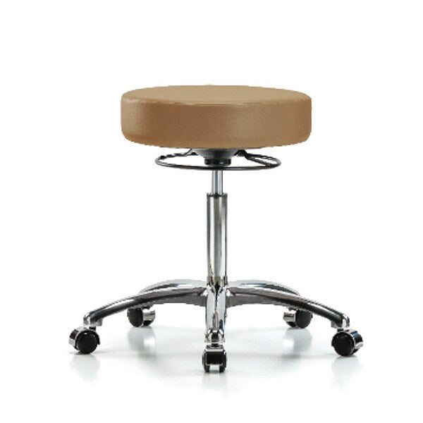 Bench Stool, Med, Chrom, Vinyl, Castrs, Taupe