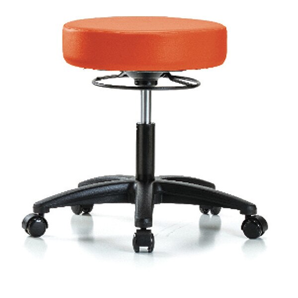 Desk Stool, Vinyl, Casters, Orange