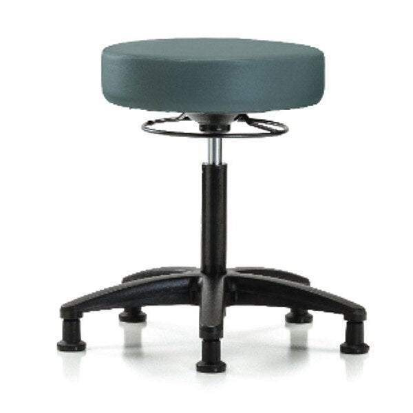 Bench Stool, Med, Vinyl, Glides, Blu