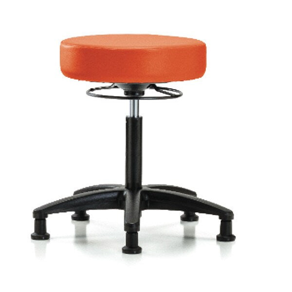 Bench Stool, Med, Vinyl, Glides, Orange