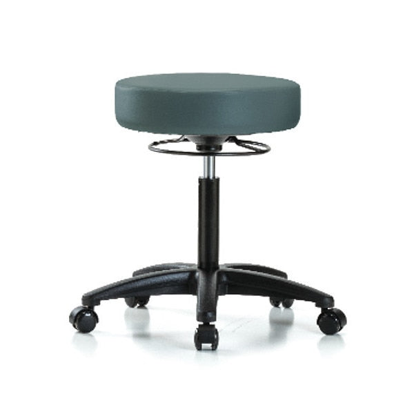 Bench Stool, Med, Vinyl, Casters, Blu