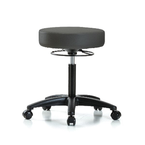 Bench Stool, Med, Vinyl, Casters, Gry