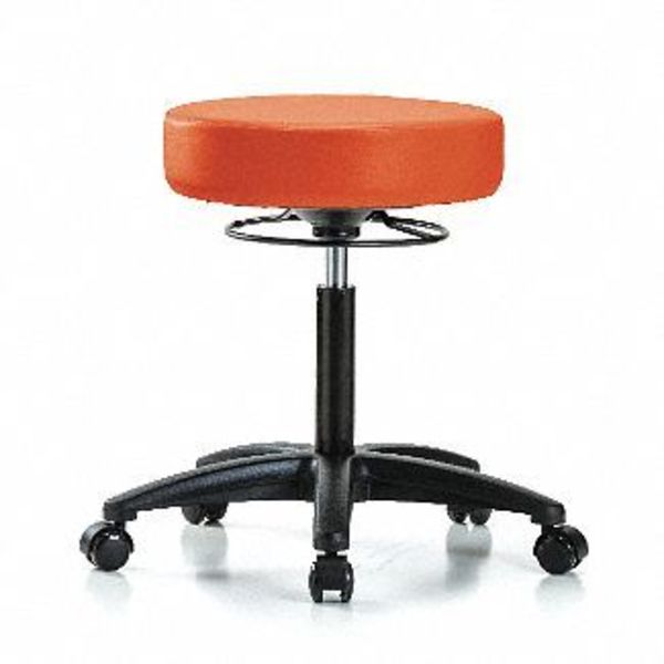 Bench Stool, Med, Vinyl, Casters, Orange
