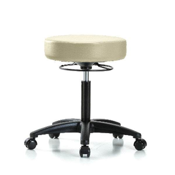 Bench Stool, Med, Vinyl, Casters, Wht
