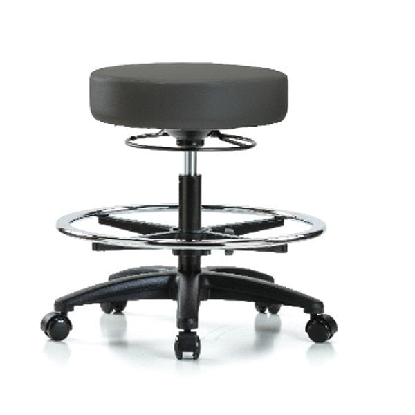 Bench Stool, Med, Vinyl, CF, Casters, Gry