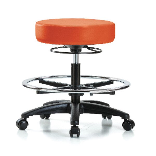Bench Stool, Med, Vinyl, CF, Casters, Orange
