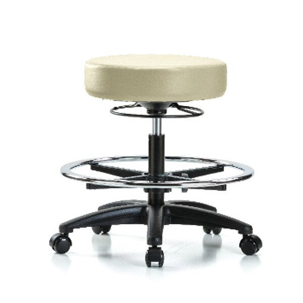 Bench Stool, Med, Vinyl, CF, Casters, Wht