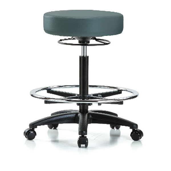 Bench Stool, Hi, Vinyl, CF, Casters, Blu