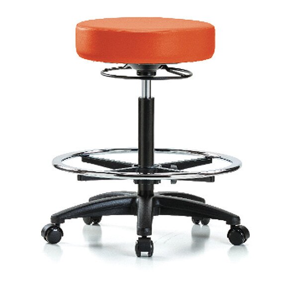 Bench Stool, Hi, Vinyl, CF, Casters, Orange