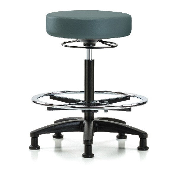 Bench Stool, Hi, Vinyl, CF, Glides, Blu