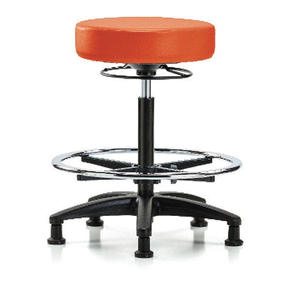 Bench Stool, Hi, Vinyl, CF, Glides, Orange