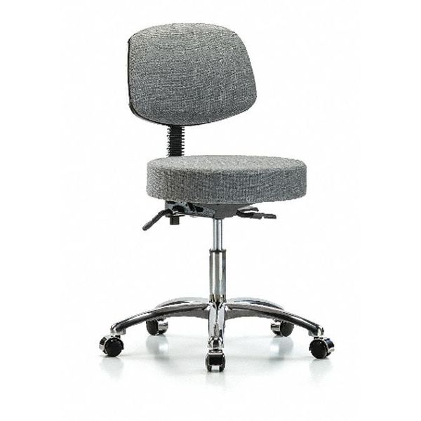 Desk Stool, Fabric, Bk Chrome, Casters, Gry