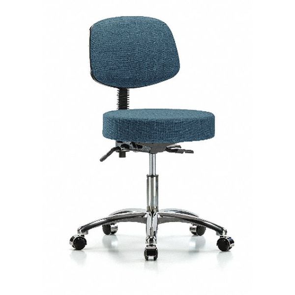Desk Stool, Fabric, Bk Chrome, Casters, Blu