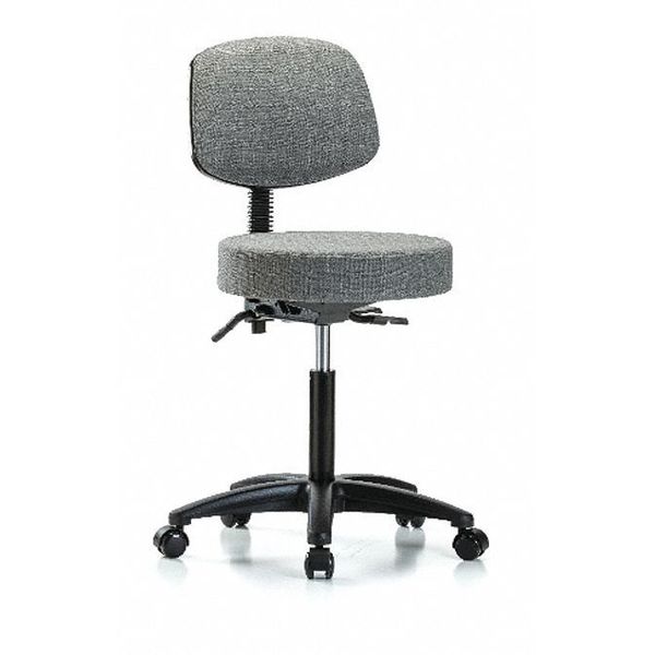 Bench Stool, Med, Fabric, Bk Casters, Gry