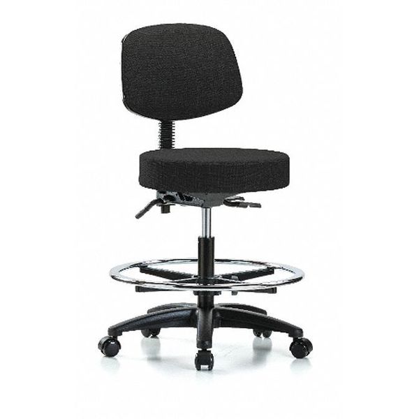 Bench Stool, Med, Fab, Bk, CF, Casters, Blk