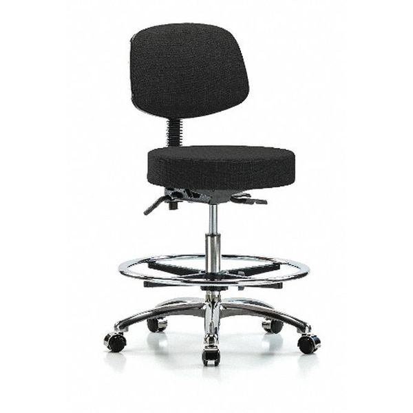 Bench Stool, Med, Fab, Bk Chrm, CF, CastBlk