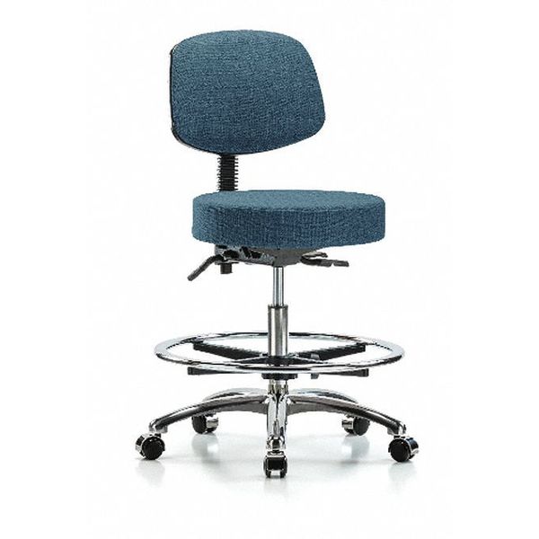 Bench Stool, Med, Fab, Bk Chrm, CF, CastBlu