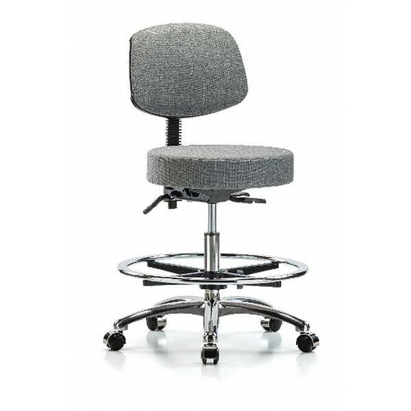 Bench Stool, Med, Fab, Bk Chrm, CF, CastGry