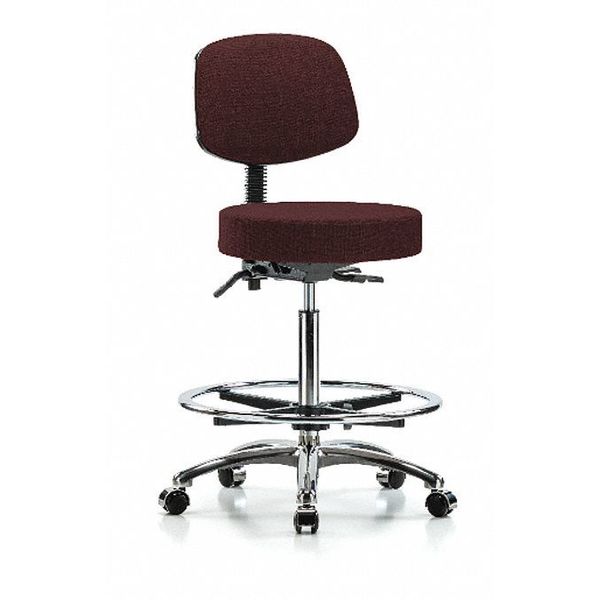 Bench Stool, Hi, Fabric, Bk, CF, Casters, Bur, Material: Chrome, Polyurethane Foam