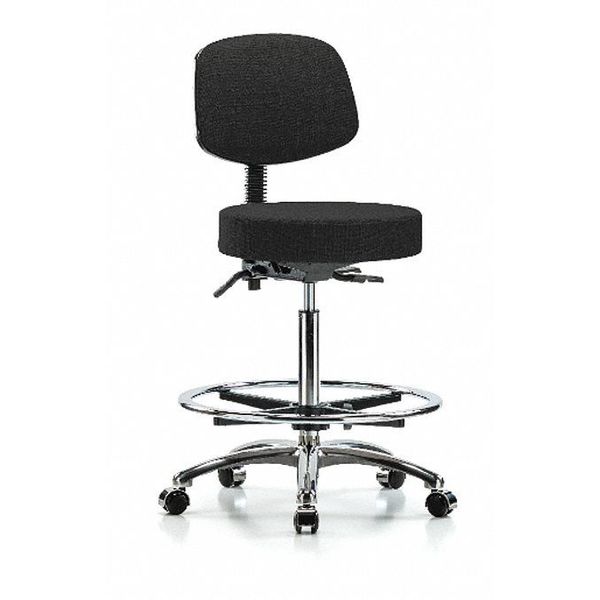 Bench Stool, Hi, Fabric, Bk, CF, Casters, Blk, Color: Black