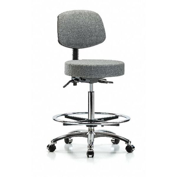 Bench Stool, Hi, Fabric, Bk, CF, Casters, Gry, Weight Capacity: 300 lb.