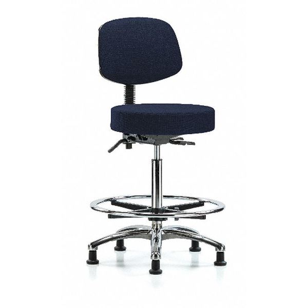 Bench Stool, Hi, Fabric, Bk, CF, Glides, Nav, Seat Height Range: 25