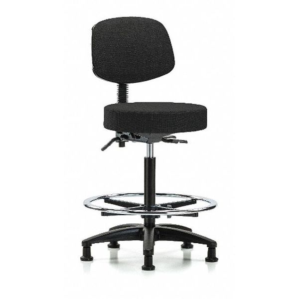 Bench Stool, Hi, Fabric, Bk, CF, Glides, Blk, Seat Height Range: 25
