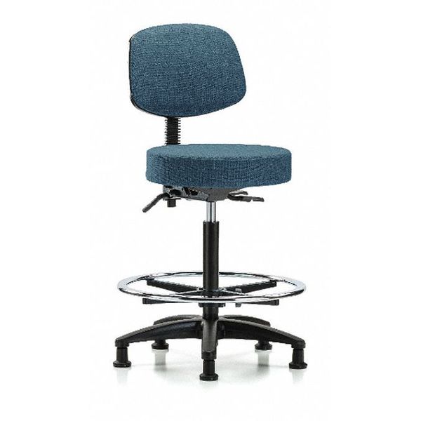 Bench Stool, Hi, Fabric, Bk, CF, Glides, Blu, Material: Chrome, Polyurethane Foam