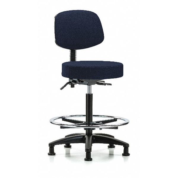 Bench Stool, Hi, Fabric, Bk, CF, Glides, Nav, Color: Dark Blue