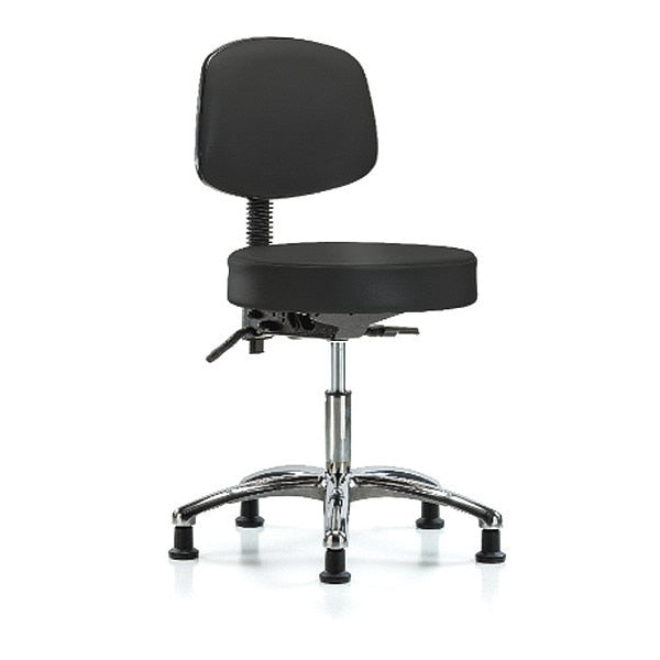 Desk Stool, Vinyl, Bk, Chrome, Glides, BLK