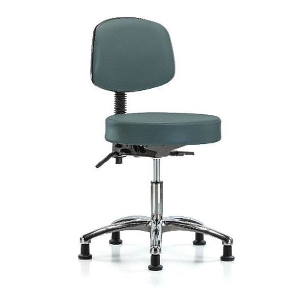 Desk Stool, Vinyl, Bk, Chrome, Glides, Blu