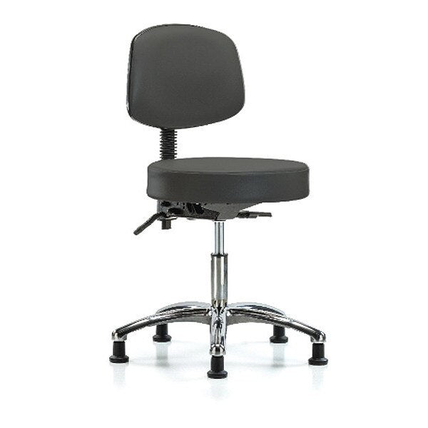 Desk Stool, Vinyl, Bk, Chrome, Glides, Gry