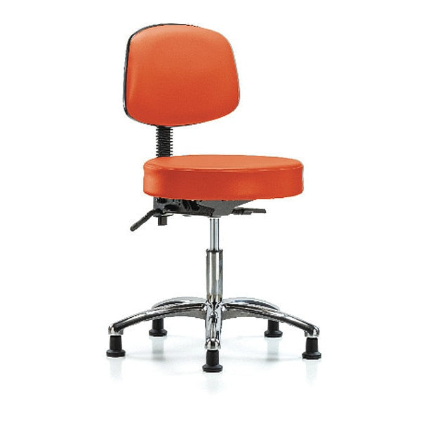 Desk Stool, Vinyl, Bk, Chrome, Glides, Orange