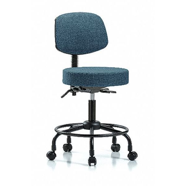 Bench Stool, Med, Fab, Bk, RT, Casters, Blu