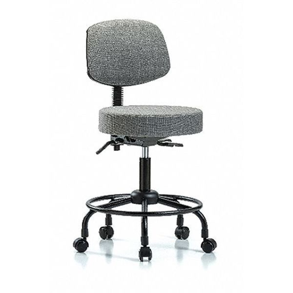 Bench Stool, Med, Fab, Bk, RT, Casters, Gry