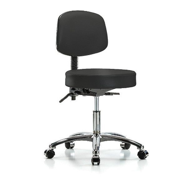 Desk Stool, Vinyl, Bk, Chrome, Casters, BLK