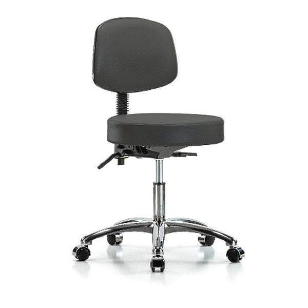 Desk Stool, Vinyl, Bk, Chrome, Casters, Gry