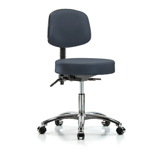 Desk Stool, Vinyl, Bk, Chrome, Casters, Nav