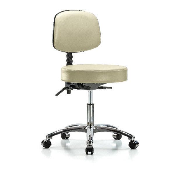 Desk Stool, Vinyl, Bk, Chrome, Casters, Wht