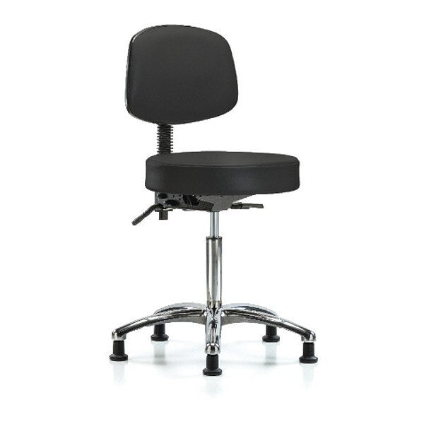 Bench Stool, Med, Vin, Bk, Chrome, Glides BLK