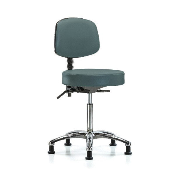 Bench Stool, Med, Vin, Bk, Chrome, Glides Blu