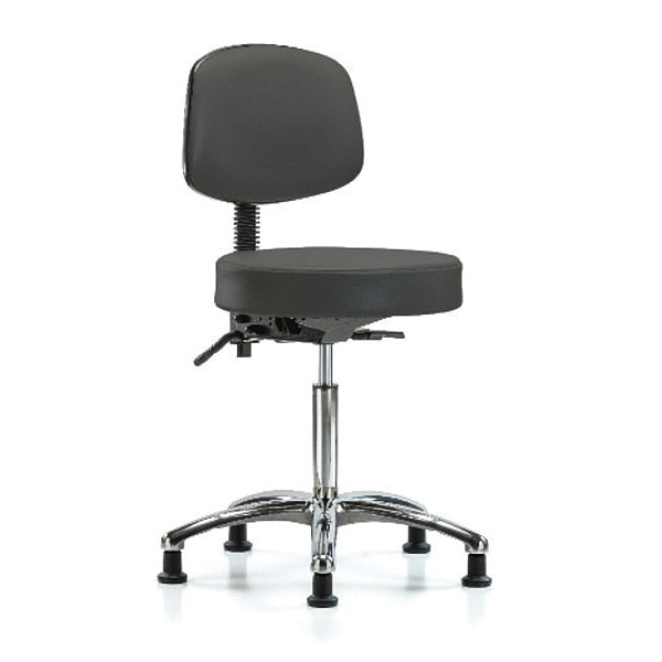 Bench Stool, Med, Vin, Bk, Chrome, Glides Gry