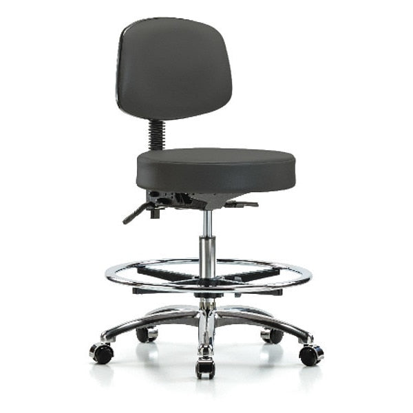 Bench Stool, Med, Vin, Bk, Chrm, Cast, Gry